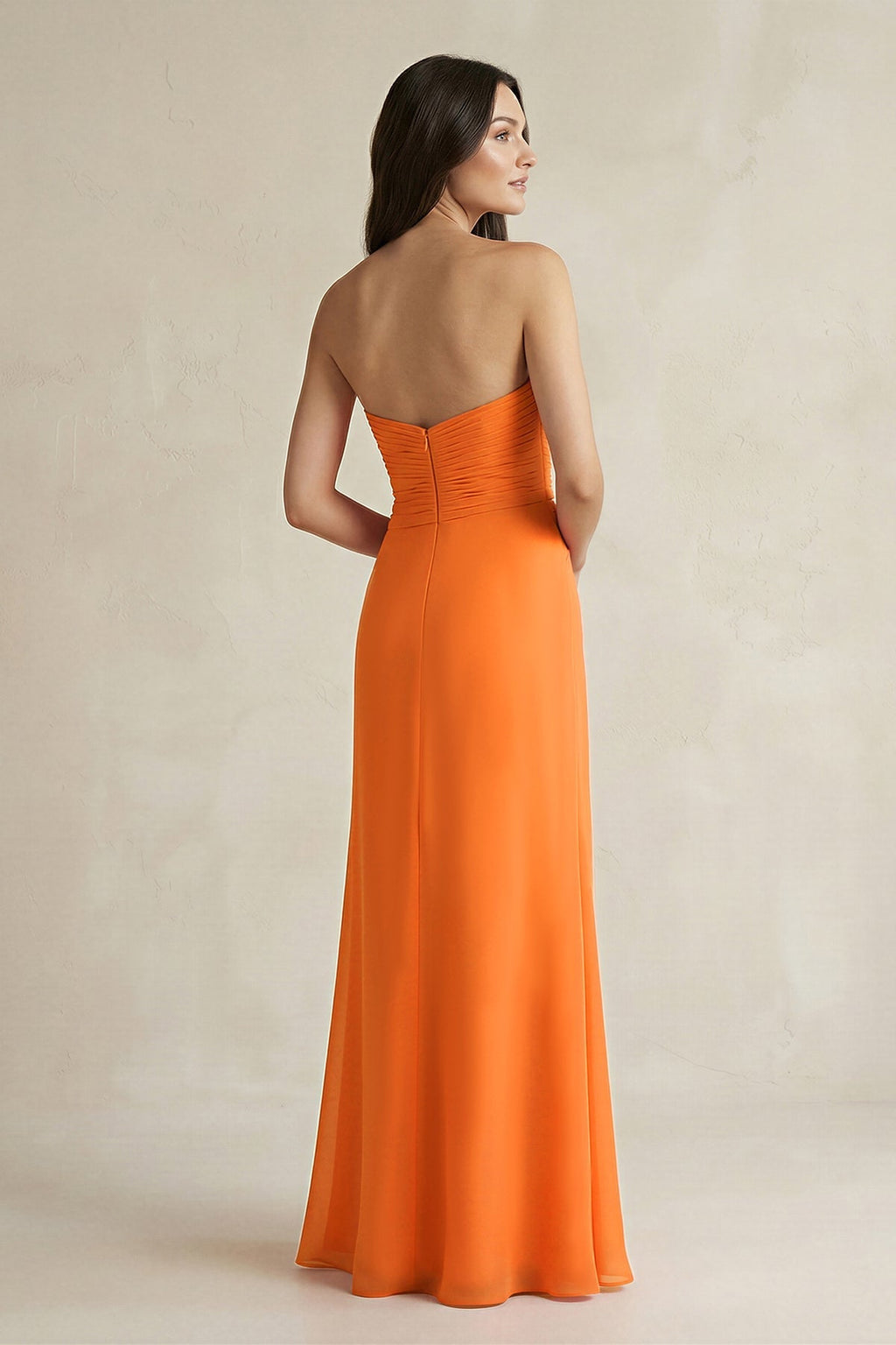 Sweetheart Chiffon Pleated Sheath Bridesmaid Dress in Cinnamon - Curvevia