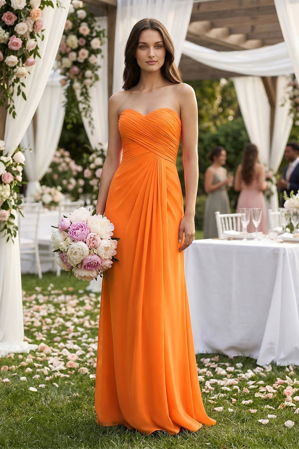 Sweetheart Chiffon Pleated Sheath Bridesmaid Dress in Cinnamon - Curvevia