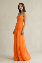 Sweetheart Chiffon Pleated Sheath Bridesmaid Dress in Cinnamon - Curvevia