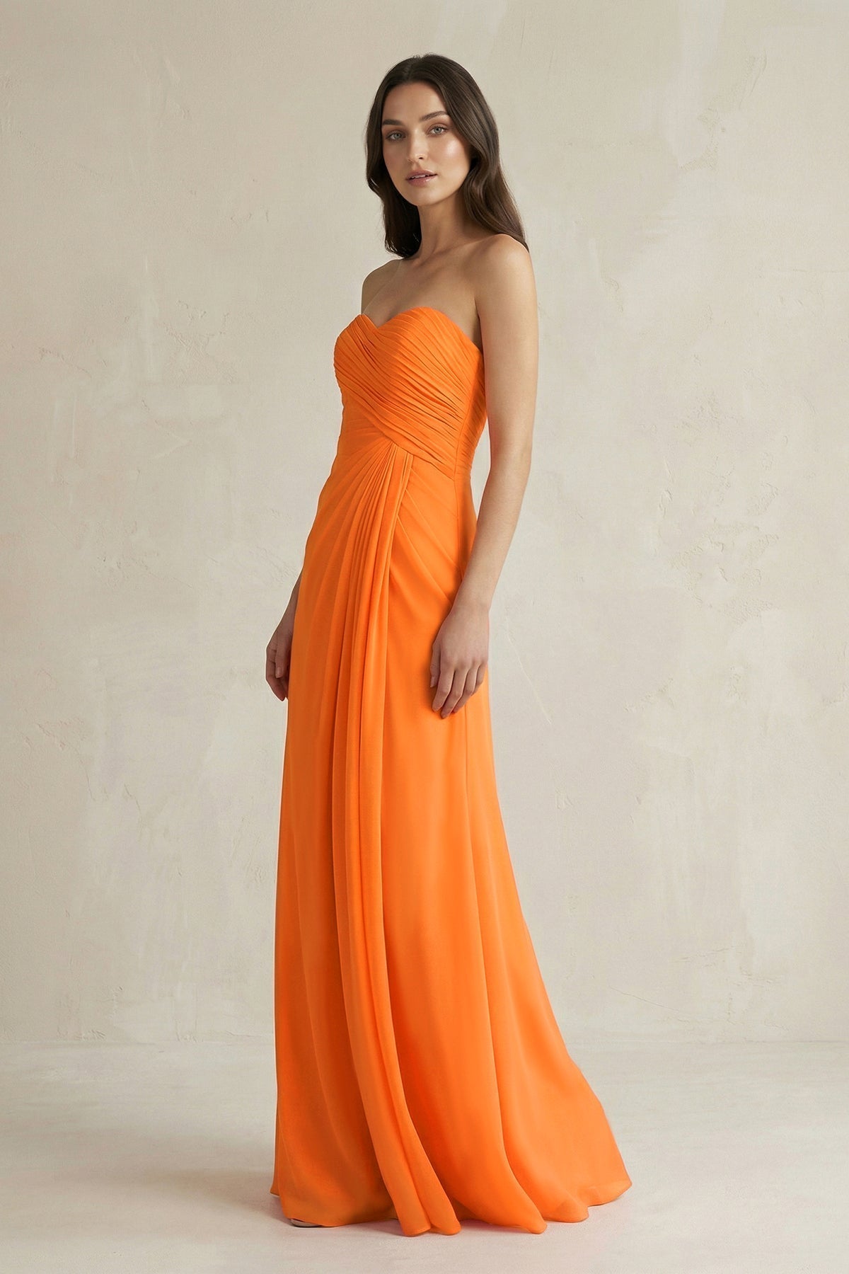 Sweetheart Chiffon Pleated Sheath Bridesmaid Dress in Cinnamon - Curvevia