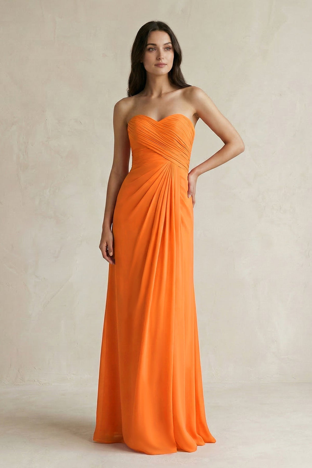 Sweetheart Chiffon Pleated Sheath Bridesmaid Dress in Cinnamon - Curvevia
