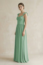 Sweetheart Chiffon Ruffled A-Line Corset Bridesmaid Dress in Sea Glass - Curvevia