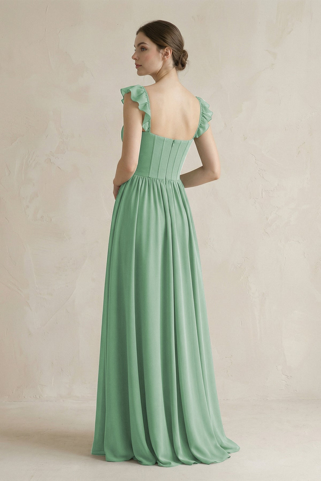 Sweetheart Chiffon Ruffled A-Line Corset Bridesmaid Dress in Sea Glass - Curvevia