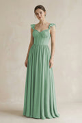 Sweetheart Chiffon Ruffled A-Line Corset Bridesmaid Dress in Sea Glass - Curvevia
