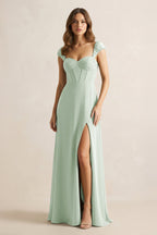 Sweetheart Corset A-Line Chiffon Bridesmaid Dress in Sage - Curvevia