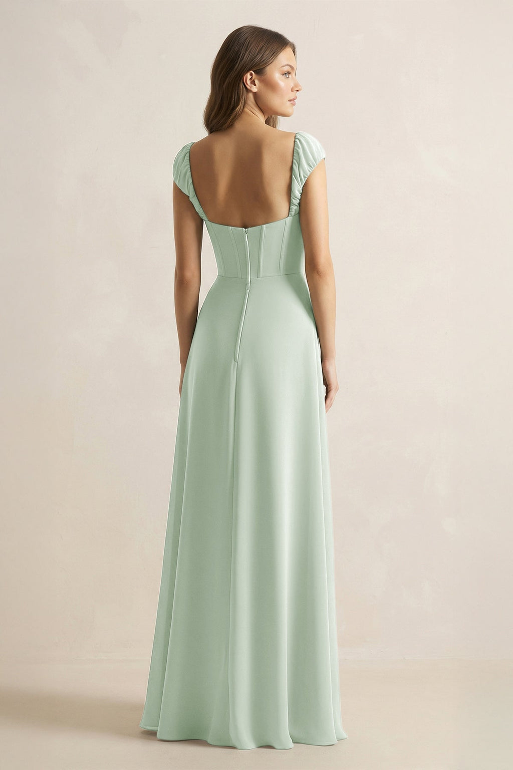Sweetheart Corset A-Line Chiffon Bridesmaid Dress in Sage - Curvevia