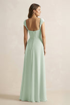 Sweetheart Corset A-Line Chiffon Bridesmaid Dress in Sage - Curvevia