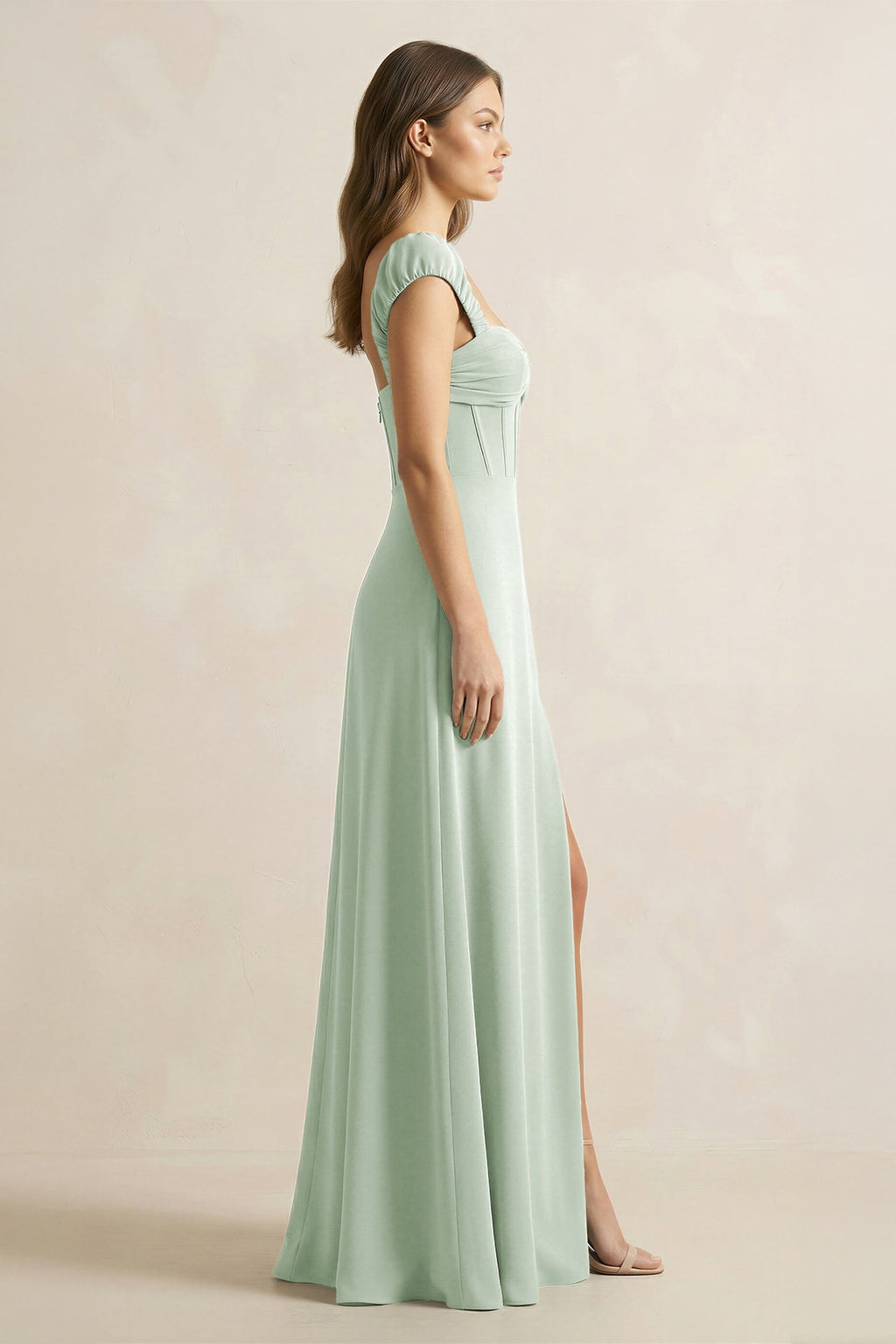 Sweetheart Corset A-Line Chiffon Bridesmaid Dress in Sage - Curvevia