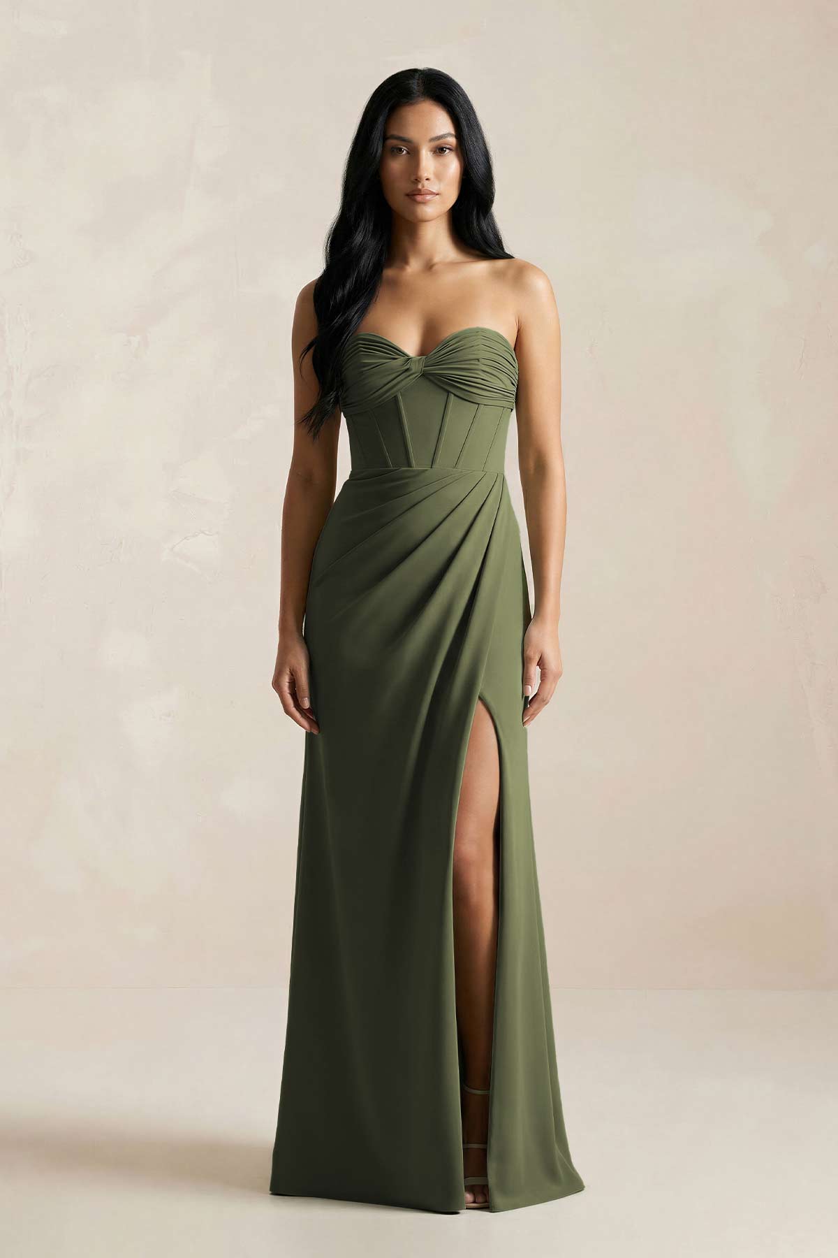 Sweetheart Corset Ruched Bridesmaid Dress in Willow Green - Curvevia