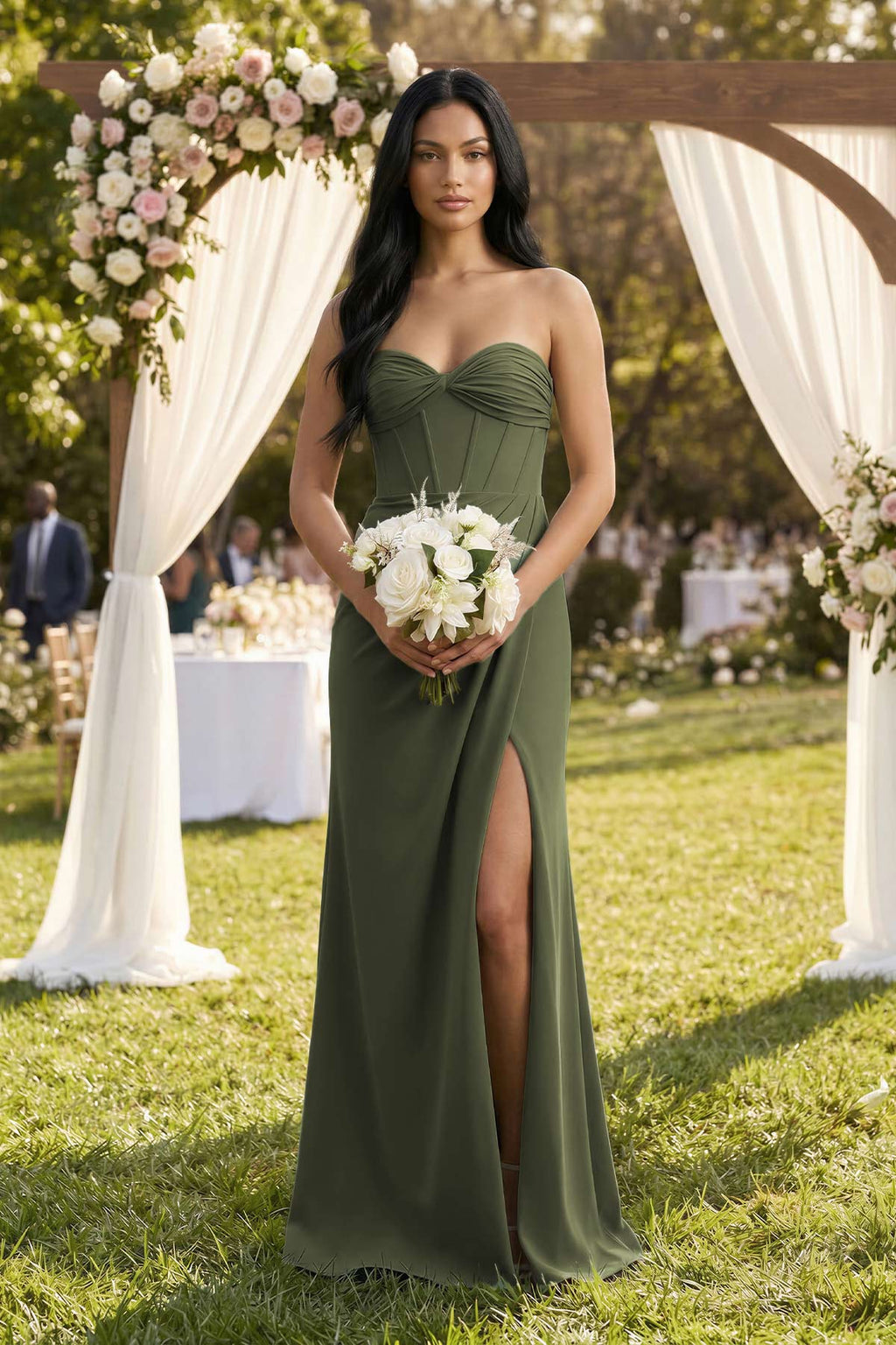 Sweetheart Corset Ruched Bridesmaid Dress in Willow Green - Curvevia