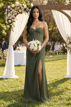 Sweetheart Corset Ruched Bridesmaid Dress in Willow Green - Curvevia