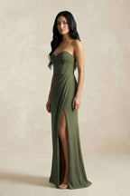 Sweetheart Corset Ruched Bridesmaid Dress in Willow Green - Curvevia