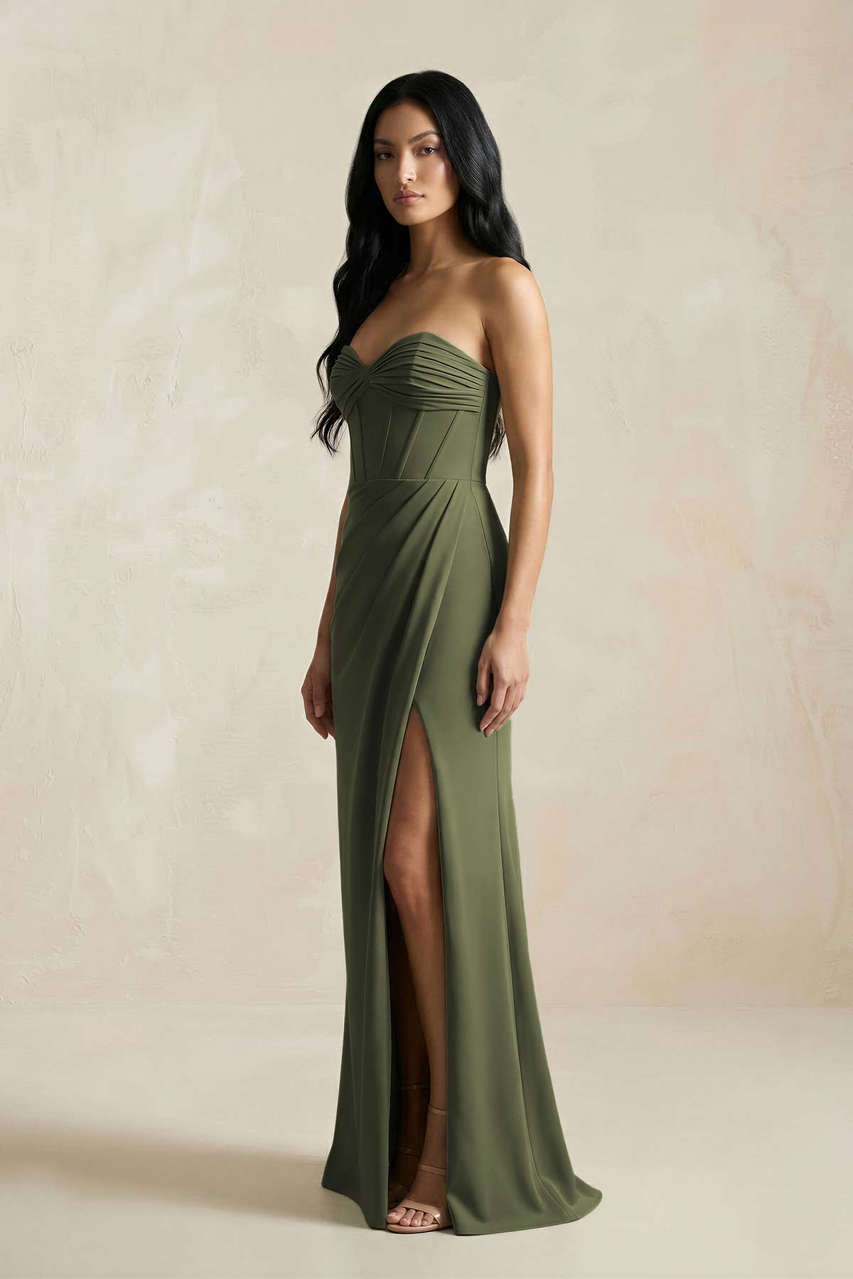 Sweetheart Corset Ruched Bridesmaid Dress in Willow Green - Curvevia