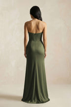 Sweetheart Corset Ruched Bridesmaid Dress in Willow Green - Curvevia