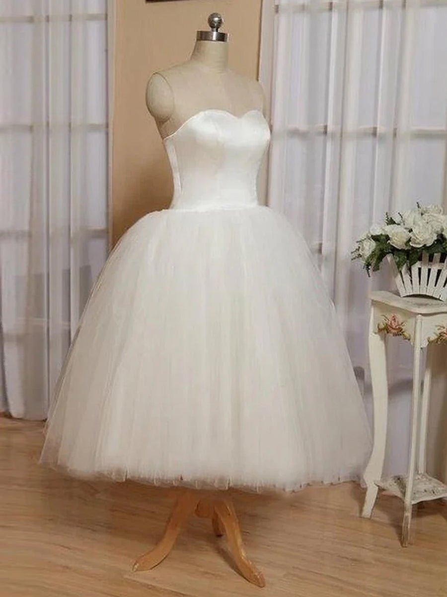 Sweetheart Empire Tea-Length Tulle Wedding Dress With Lace-Up Back - Curvevia