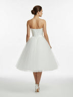 Sweetheart Empire Tea-Length Tulle Wedding Dress With Lace-Up Back - Curvevia