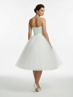 Sweetheart Empire Tea-Length Tulle Wedding Dress With Lace-Up Back - Curvevia