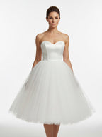 Sweetheart Empire Tea-Length Tulle Wedding Dress With Lace-Up Back - Curvevia