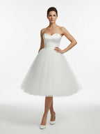 Sweetheart Empire Tea-Length Tulle Wedding Dress With Lace-Up Back - Curvevia