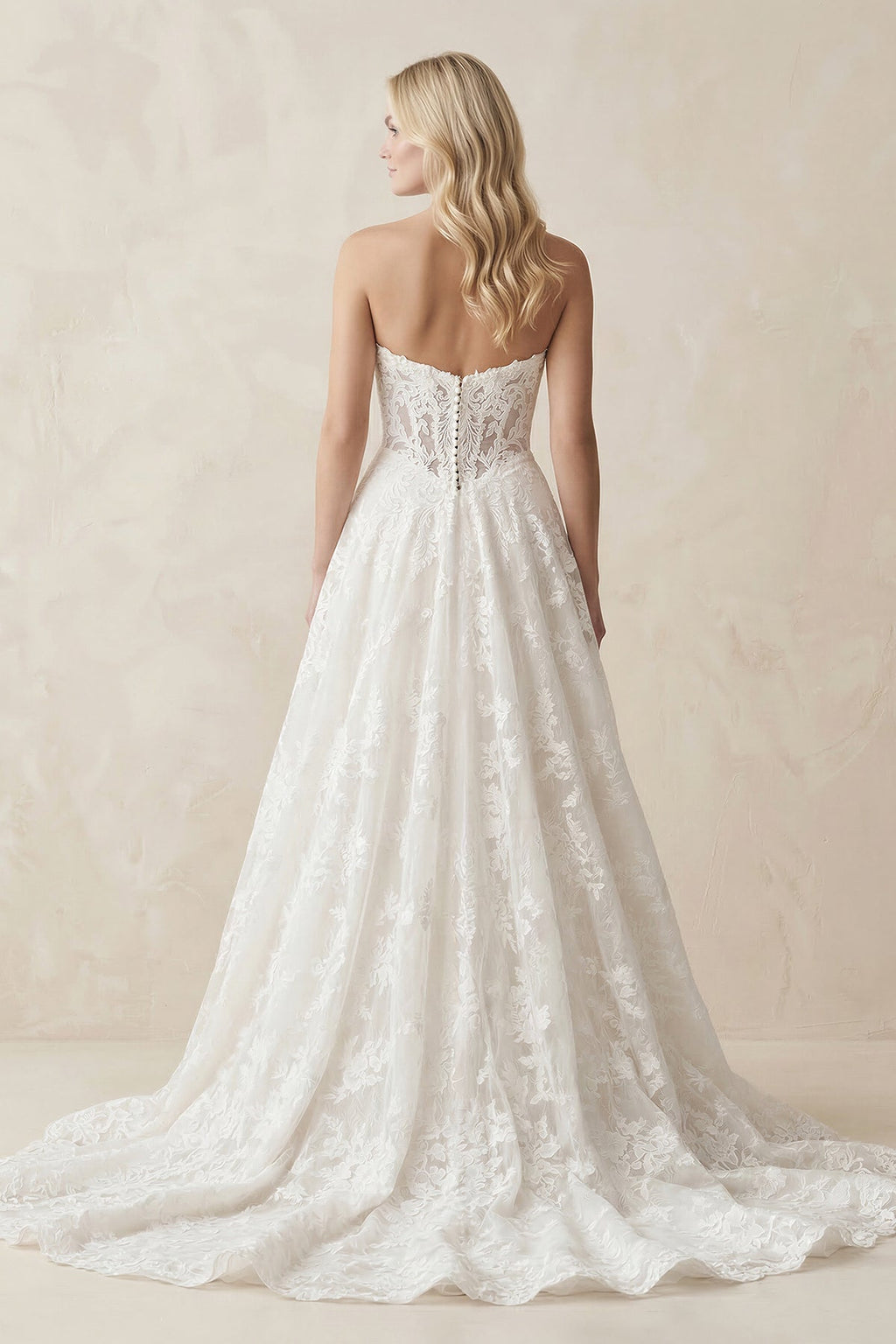 Plunge Lace A-Line Ruched Wedding Dress in White - Curvevia