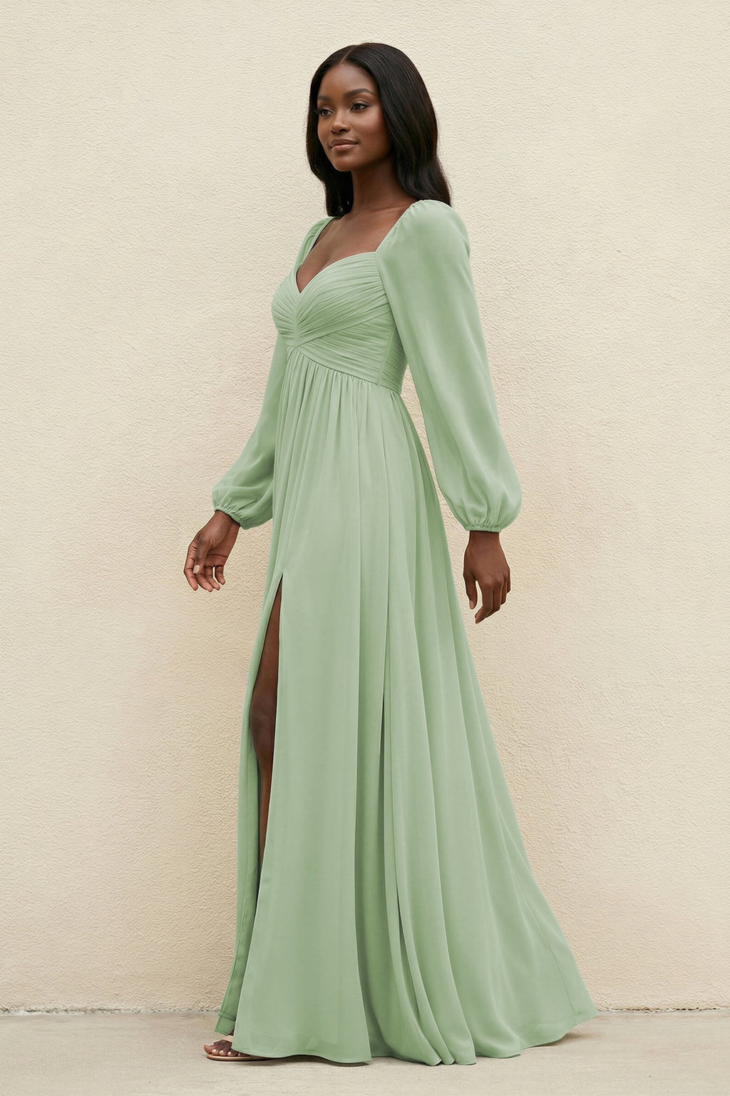 Sweetheart Long Sleeve A-Line Bridesmaid Dress in Sage - Curvevia