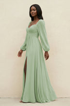 Sweetheart Long Sleeve A-Line Bridesmaid Dress in Sage - Curvevia