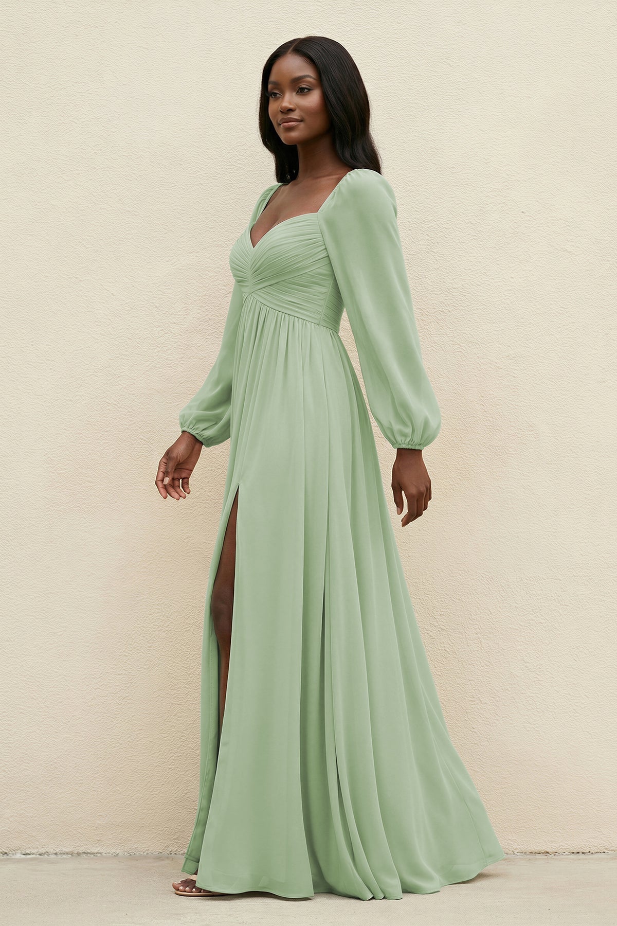Sweetheart Long Sleeve A-Line Bridesmaid Dress in Sage - Curvevia