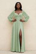 Sweetheart Long Sleeve A-Line Bridesmaid Dress in Sage - Curvevia