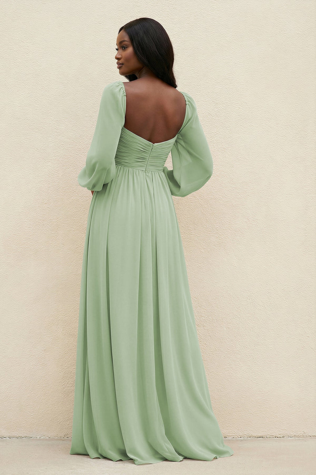 Sweetheart Long Sleeve A-Line Bridesmaid Dress in Sage - Curvevia