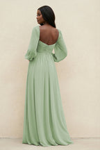 Sweetheart Long Sleeve A-Line Bridesmaid Dress in Sage - Curvevia