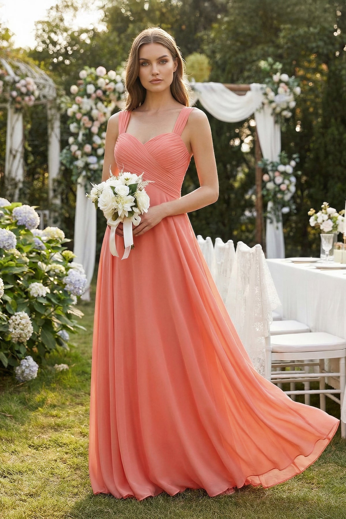 Sweetheart Pleated A-Line Chiffon Bridesmaid Dress in Wild Rose - Curvevia