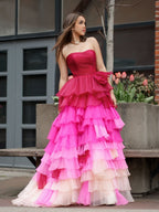 Sweetheart Pleated Bodice Long Wedding Guest Dress with Ruffles - Curvevia