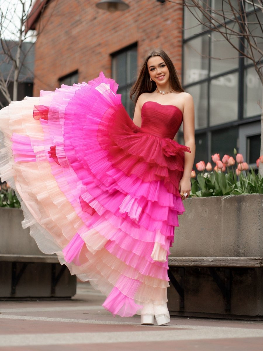 Sweetheart Pleated Bodice Long Wedding Guest Dress with Ruffles - Curvevia