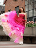 Sweetheart Pleated Bodice Long Wedding Guest Dress with Ruffles - Curvevia