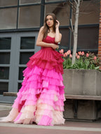 Sweetheart Pleated Bodice Long Wedding Guest Dress with Ruffles - Curvevia