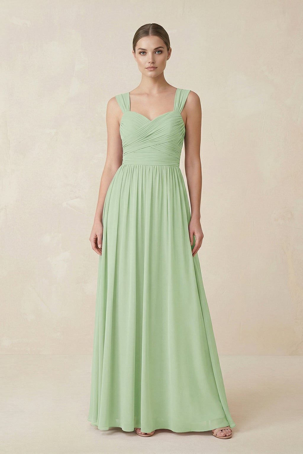 Sweetheart Pleated Chiffon A-Line Bridesmaid Dress in Sage - Curvevia