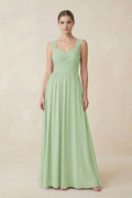 Sweetheart Pleated Chiffon A-Line Bridesmaid Dress in Sage - Curvevia