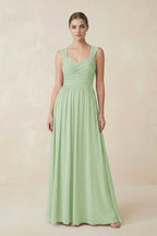 Sweetheart Pleated Chiffon A-Line Bridesmaid Dress in Sage - Curvevia