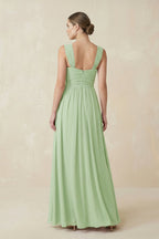 Sweetheart Pleated Chiffon A-Line Bridesmaid Dress in Sage - Curvevia