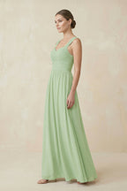 Sweetheart Pleated Chiffon A-Line Bridesmaid Dress in Sage - Curvevia