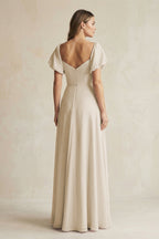 Sweetheart Puff Sleeve A-Line Chiffon Bridesmaid Dress in Champagne - Curvevia