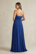 Sweetheart Ruffled A-Line Chiffon Bridesmaid Dress in Royal Blue - Curvevia