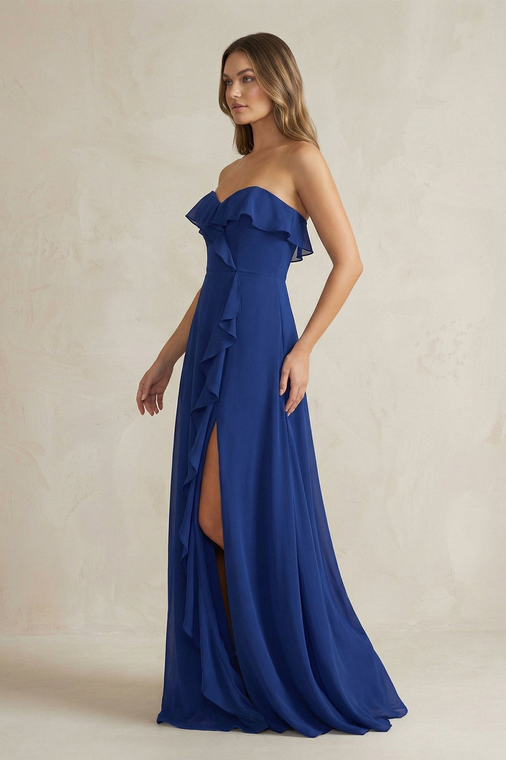 Sweetheart Ruffled A-Line Chiffon Bridesmaid Dress in Royal Blue - Curvevia