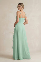 Sweetheart Ruffled A-Line Chiffon Bridesmaid Dress with Slit in Pale Pistachio - Curvevia