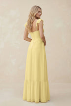 Sweetheart Ruffled Sleeve A-Line Chiffon Bridesmaid Dress in Pastel Yellow - Curvevia
