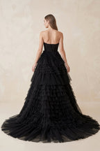 Sweetheart Ruffled Tulle Wedding Dress With Beading in Black - Curvevia