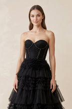Sweetheart Ruffled Tulle Wedding Dress With Beading in Black - Curvevia