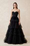 Sweetheart Ruffled Tulle Wedding Dress With Beading in Black - Curvevia
