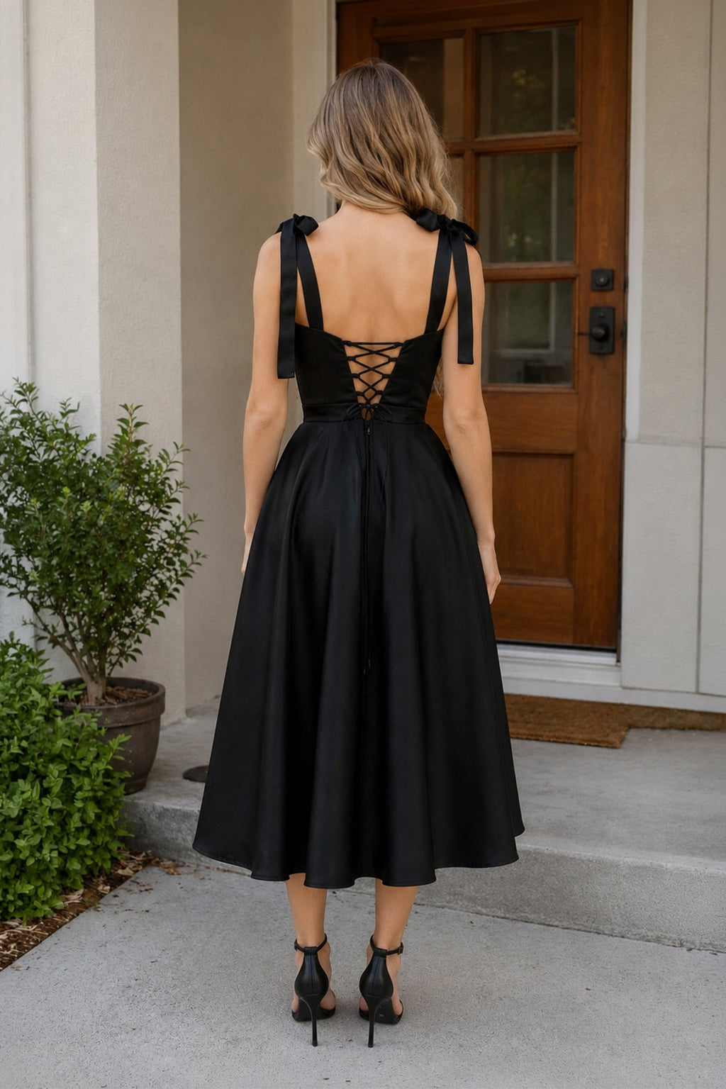 A line Sweetheart Satin Tea Length Wedding Guest Dress - Curvevia