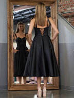 A line Sweetheart Satin Tea Length Wedding Guest Dress - Curvevia